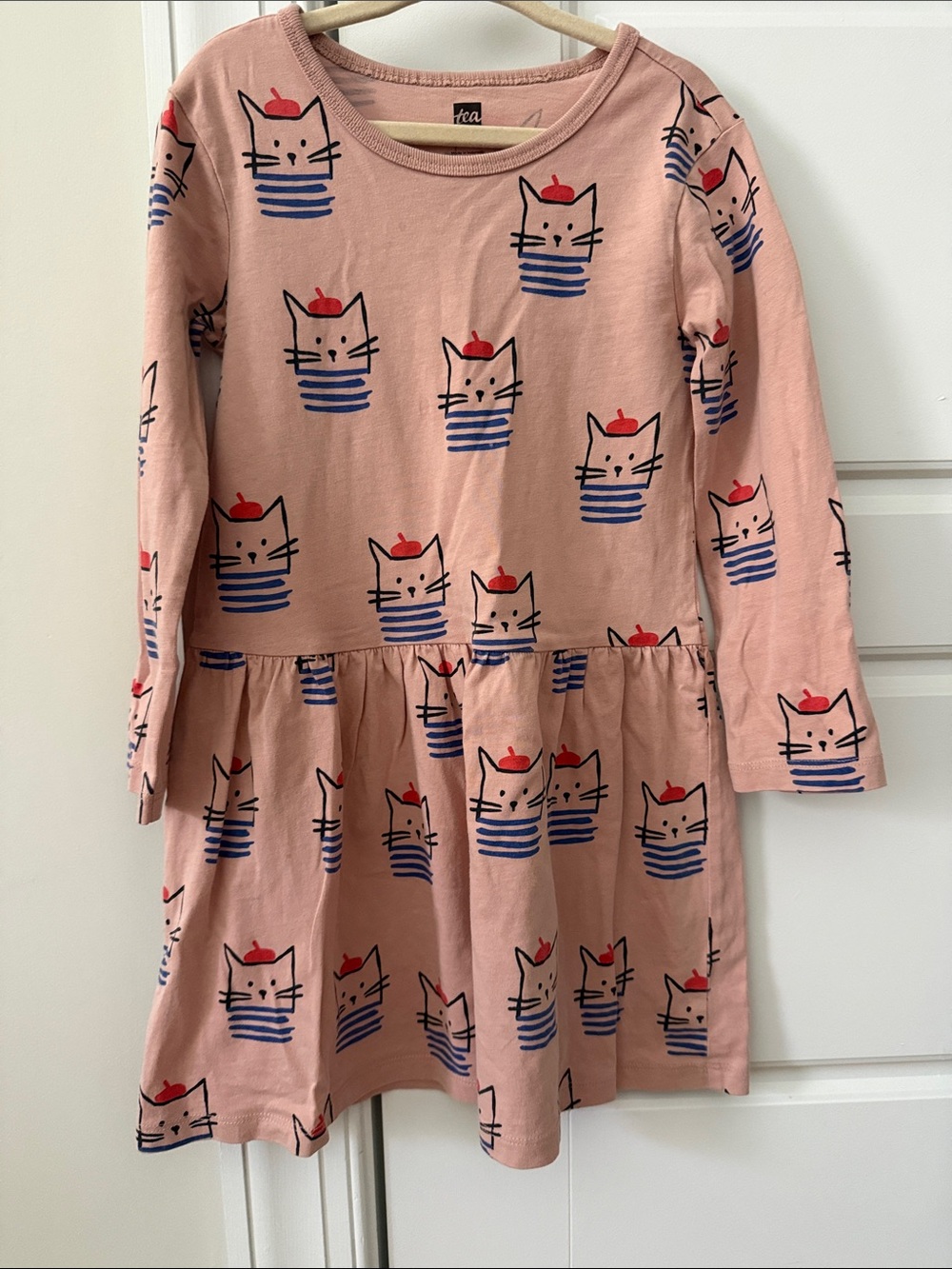 Tea Collection Girls' Pink Cat Print Long-Sleeve Dress
